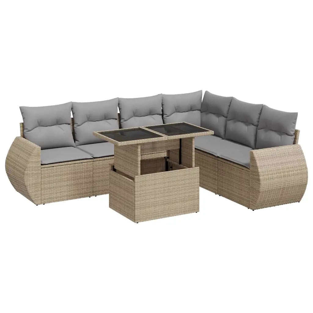 Set Divani da Giardino 7 pz con Cuscini Beige in Polyrattan 3326650