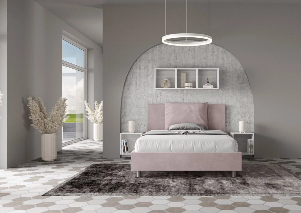 BS COM Letto una piazza e mezza con rete imbottito 130x200 microfibra glicine