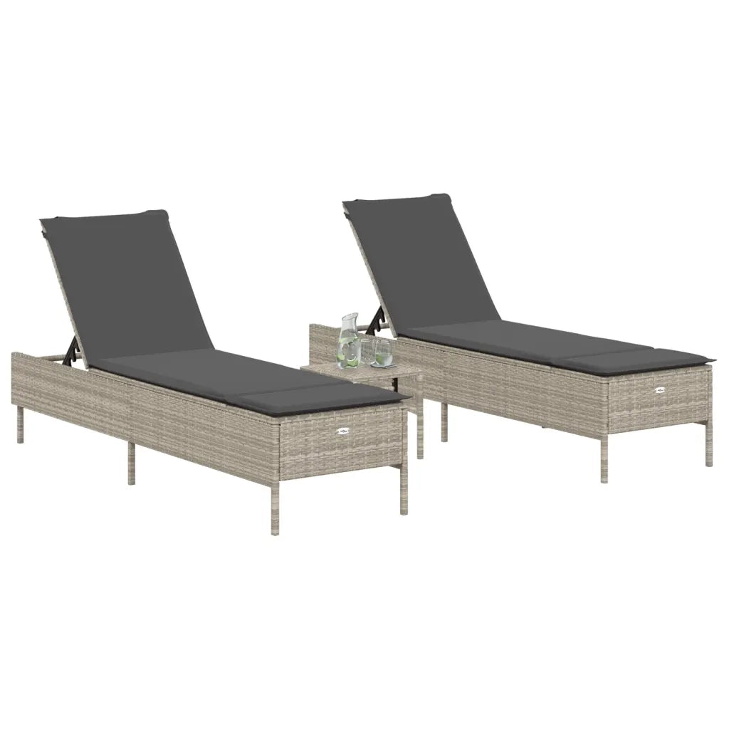 Set Lettini Prendisole con Cuscini 3pz Grigio Chiaro Polyrattan 3284268
