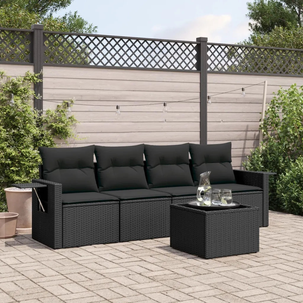 Set Divani da Giardino 5 pz | Set Salotto da Giardino con Cuscini in Polyrattan Nero