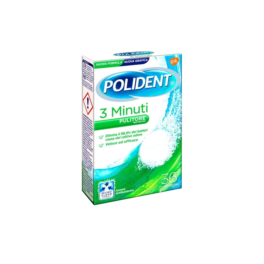POLIDENT TABS PULITORE PER PROTESI PULIZIA IN 3 MINUTI 36 CAPSULE EFFERVESCENTI