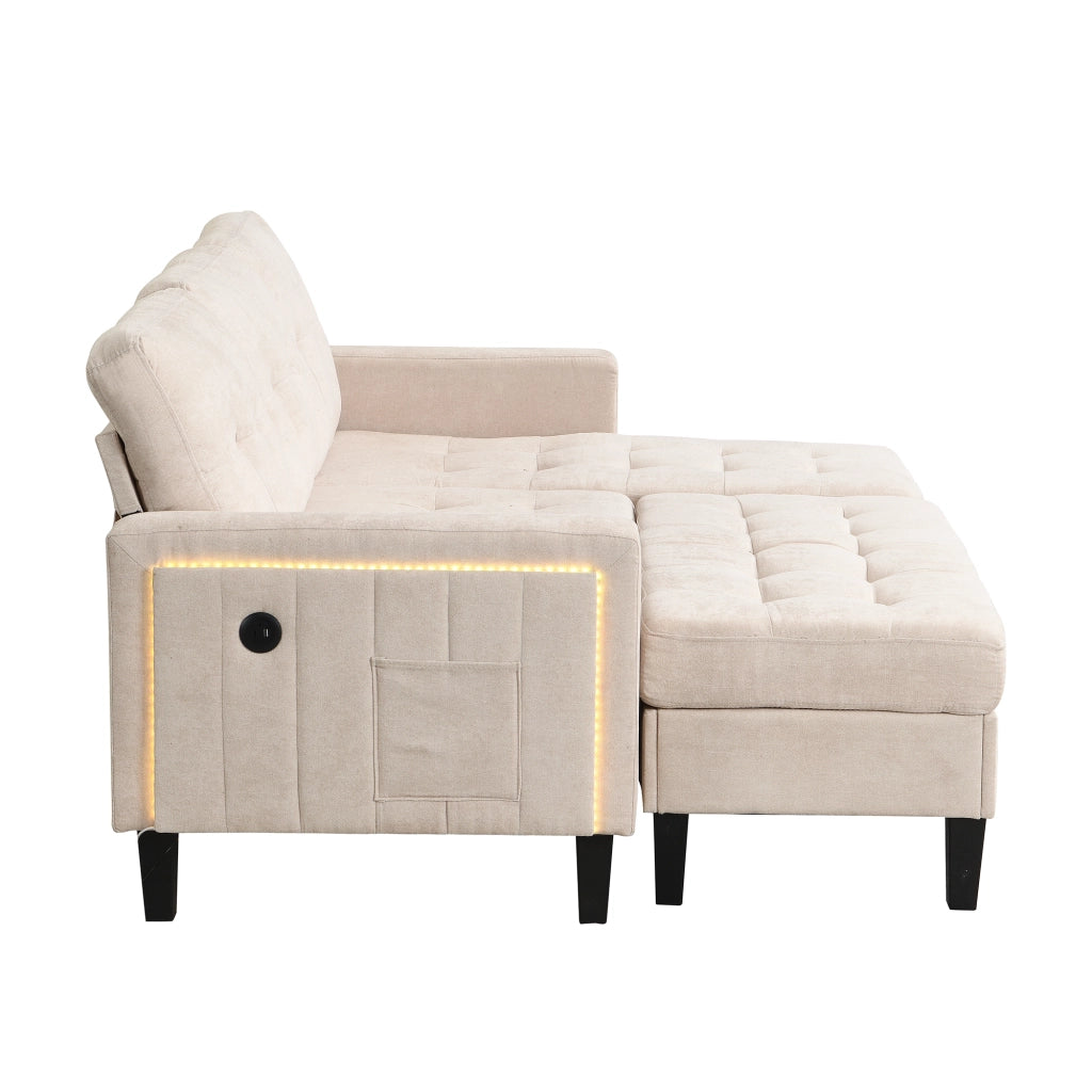 Divano angolare modulare con pouf e LED ¨C MINIMAL ¨C 3 posti + chaise longue