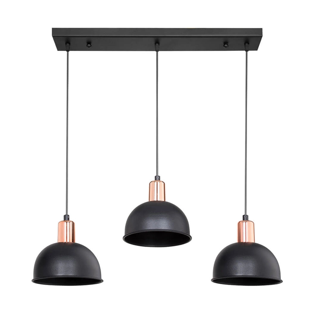 Lampada a Sospensione 'Basildon' con 3 Fonti Luce - Paralumi a Mezzo Globo - Nero [lux.pro]
