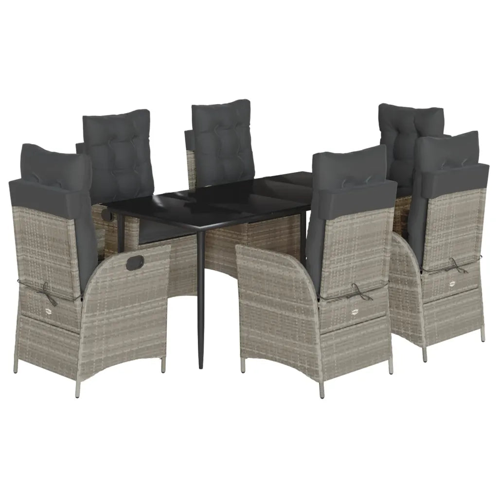 Set da Pranzo da Giardino 7 pz Cuscini Polyrattan Grigio Chiaro 3213280
