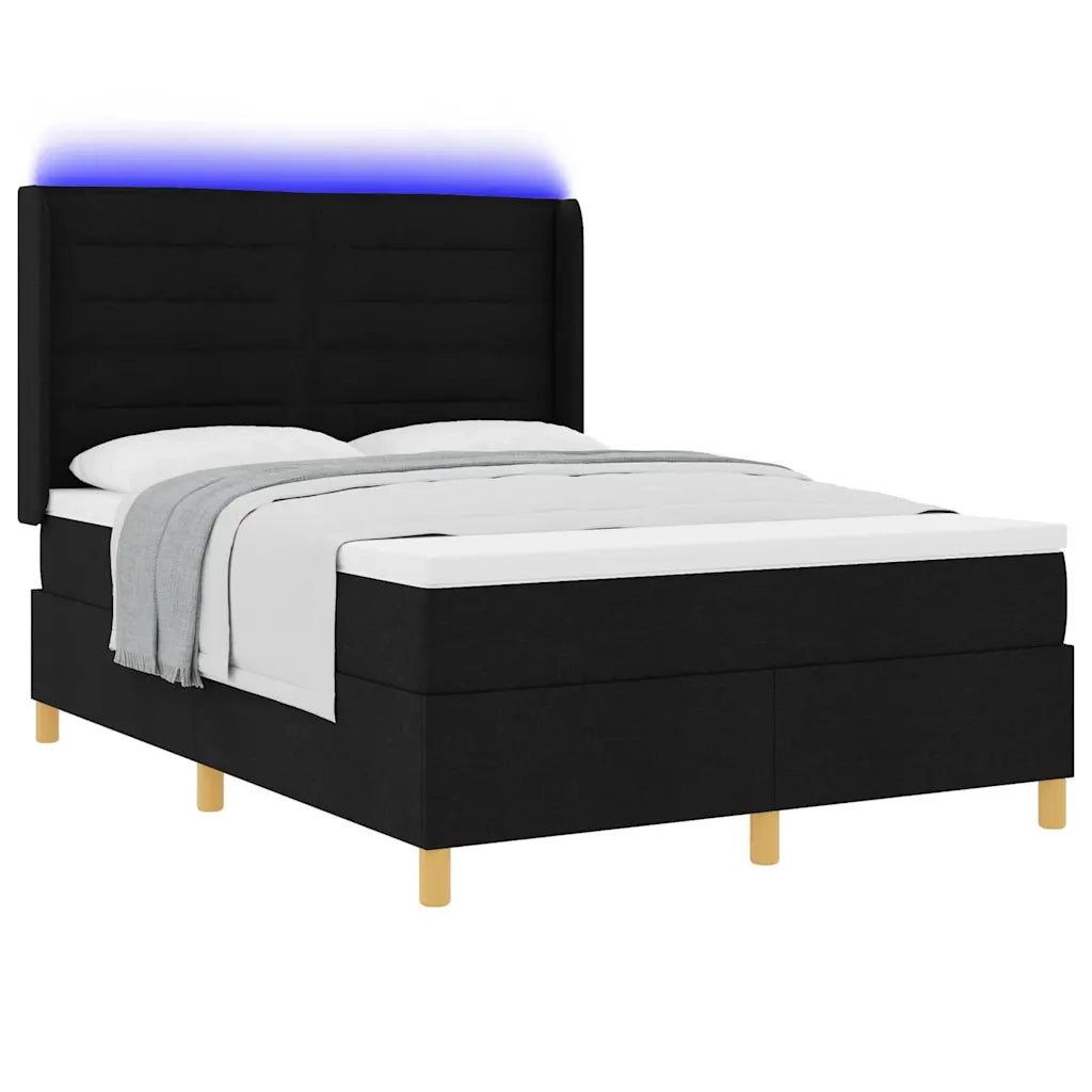 Letto a molle con strisce LED Nero 140 x 200 cm Tessuto 3343632