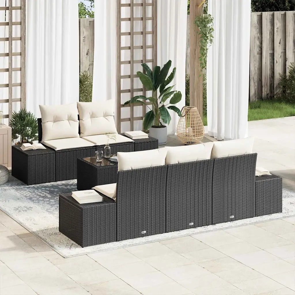 Set Divano da Giardino con cuscino Nero polyrattan