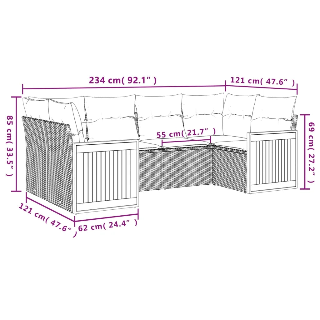 Set Divano da Giardino 6 pz con Cuscini Beige in Polyrattan 3227941