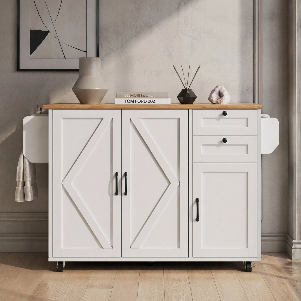 CARRELLO CUCINA PIEGHEVOLE 120 x 43,2/71,2 x 92 cm MDF BIANCO