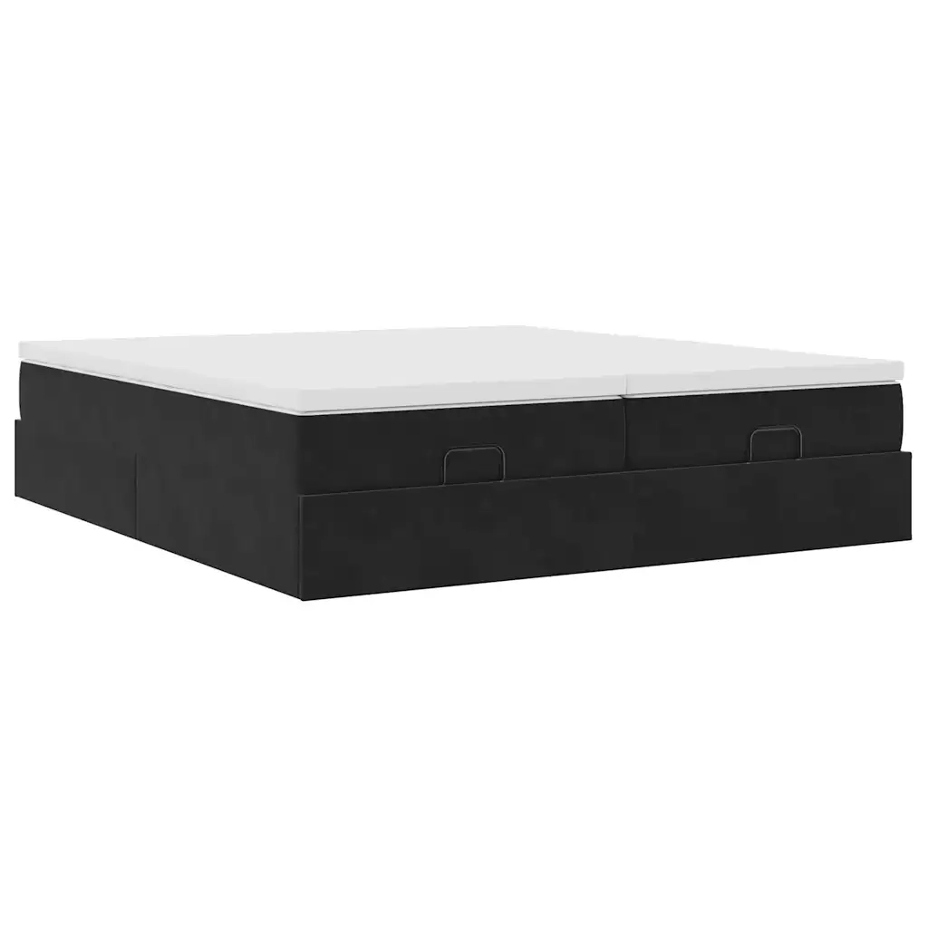 Struttura Letto Pouf con Materassi Nero 180x200 cm in Velluto