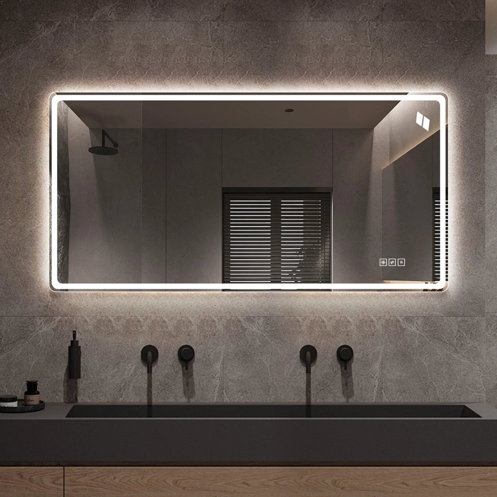 Specchio LED da bagno 60×120 cm con luce frontale e posteriore, antiappannamento, touch e montaggio verticale/orizzontale