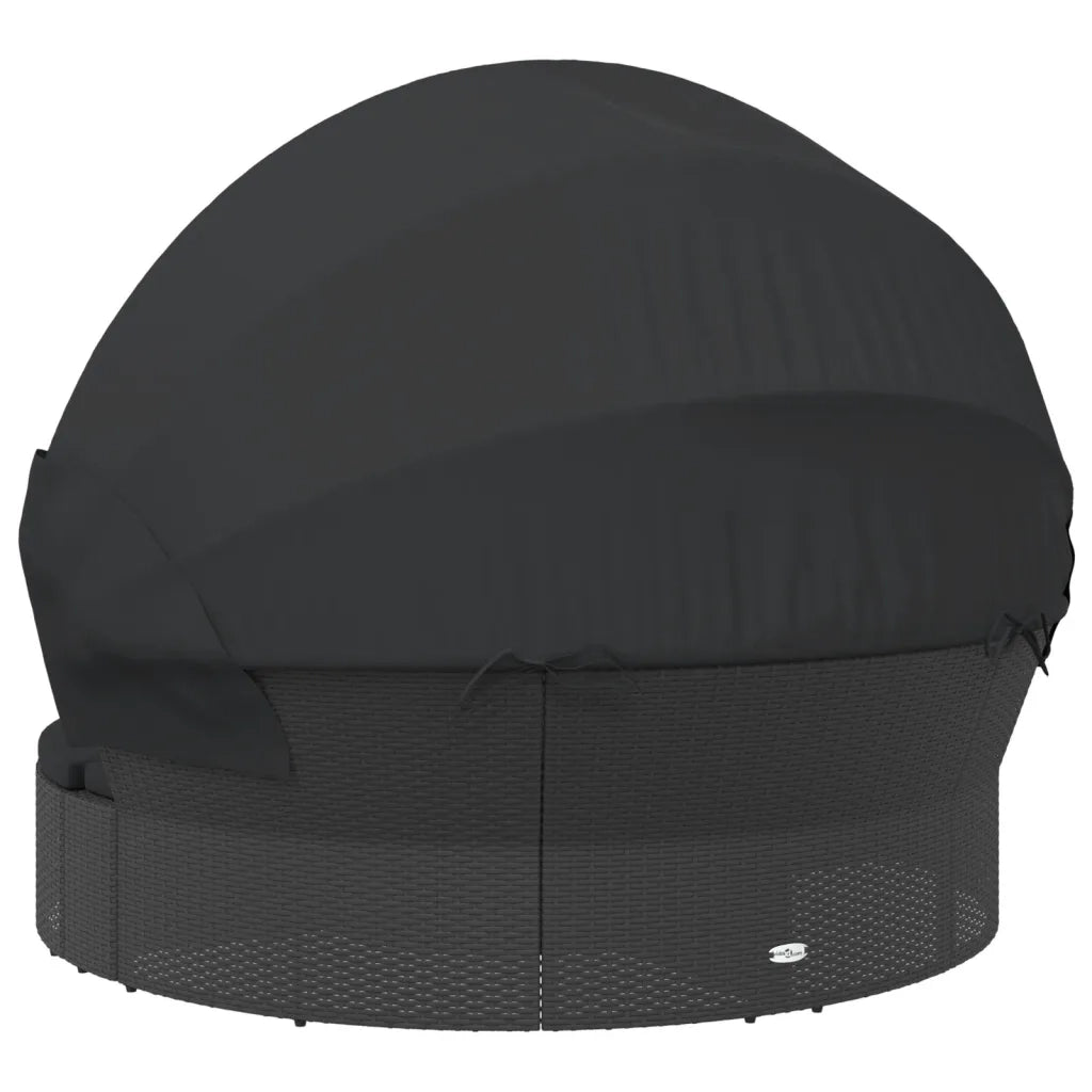 Lettino Prendisole Esterno Tetto e Cuscini Nero in Polyrattan 362255