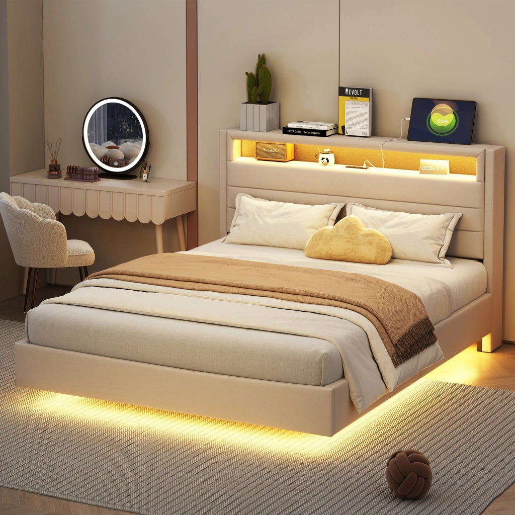 letto imbottito lino beige 140 x 200 cm