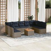 Set Divani da Giardino 10 pz con Cuscini Grigio in Polyrattan 3256124