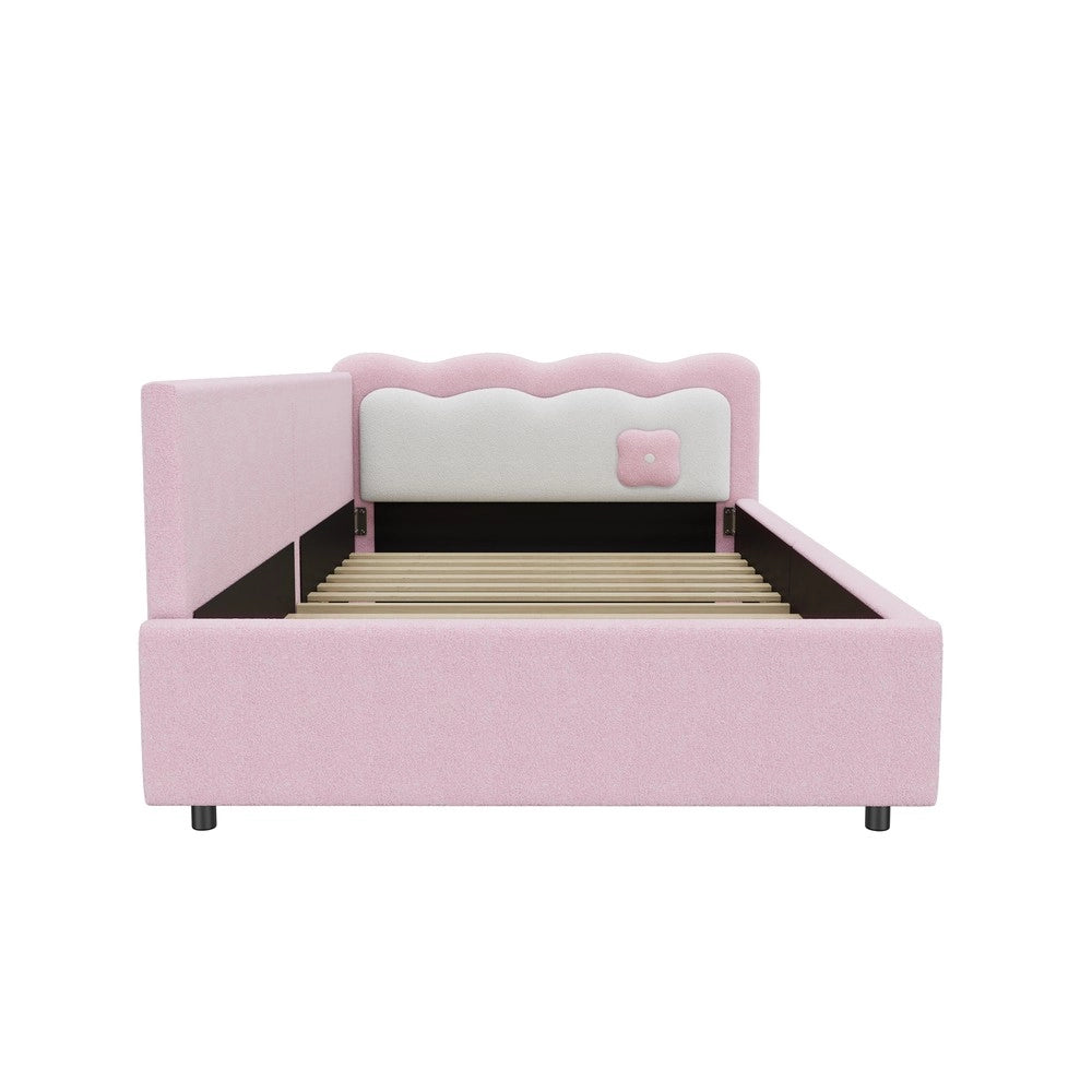 Letto Singolo con LED e Rete a Doghe ¨C MINIMAL ¨C Rosa, Tessuto, 90x200