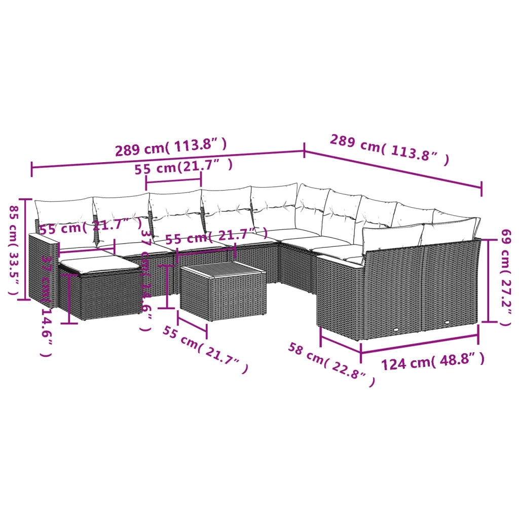 Set Divani da Giardino 12 pz con Cuscini Nero in Polyrattan 3258976