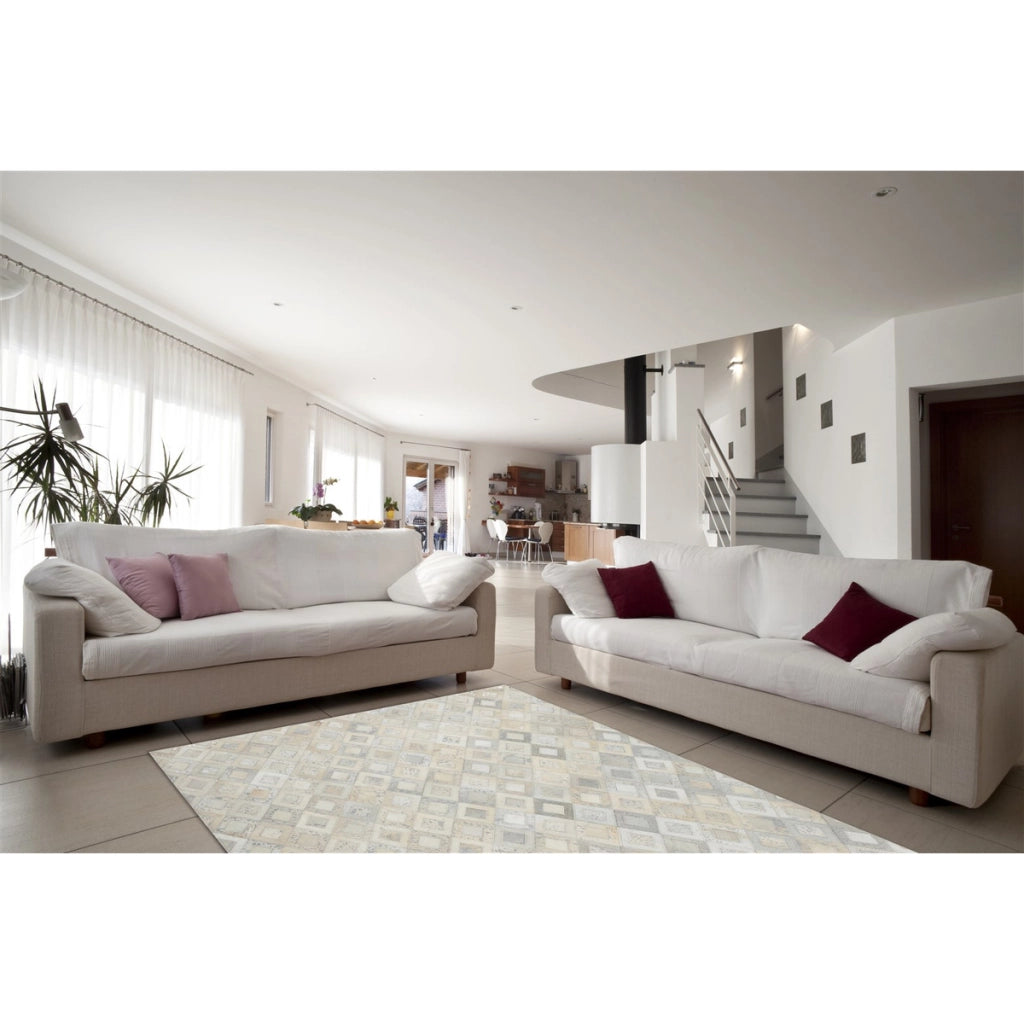 Tappeto Dazzle in pelle fatto a mano grigio e argento