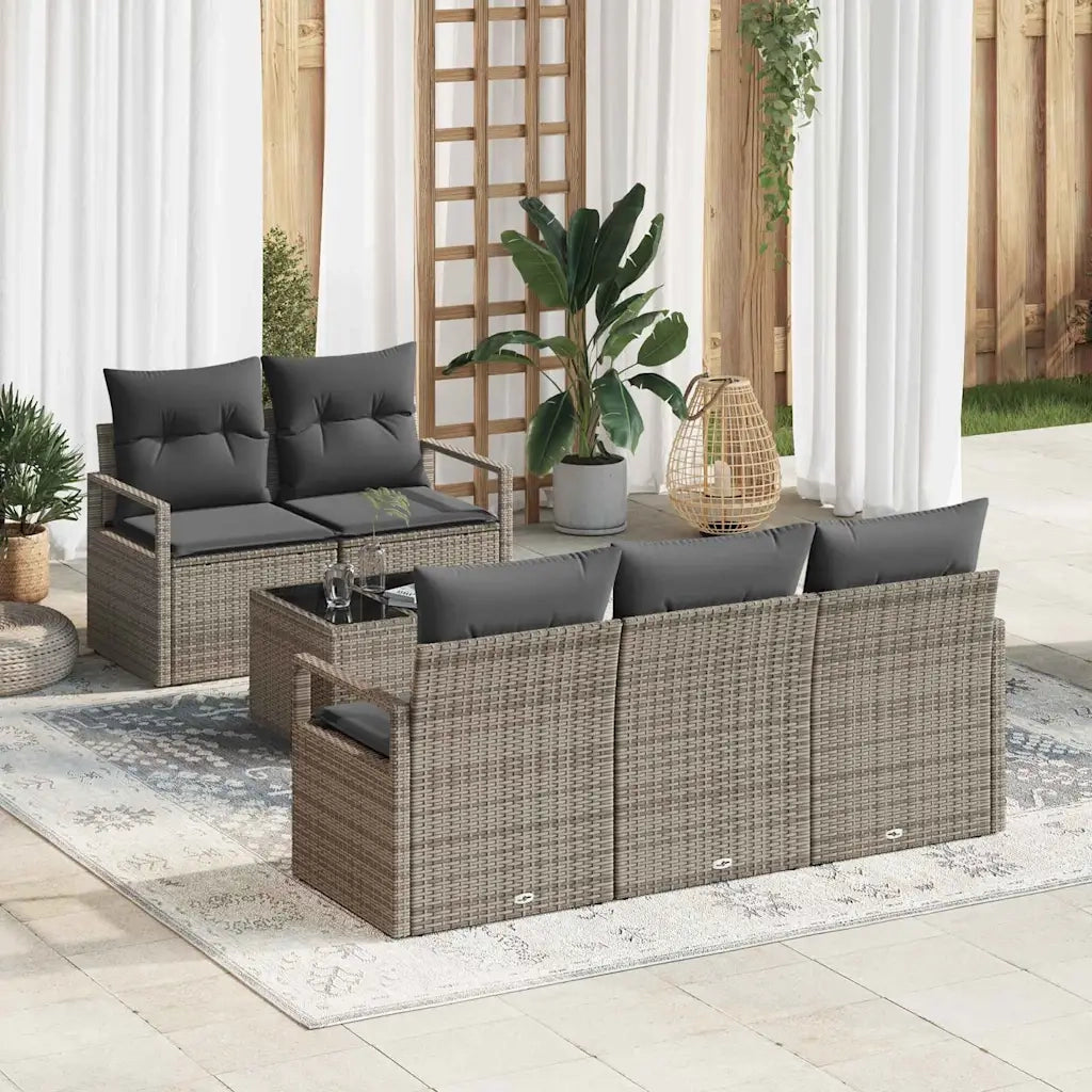 Set Divano da Giardino con cuscino 6 pcs Grigio polyrattan 3354928