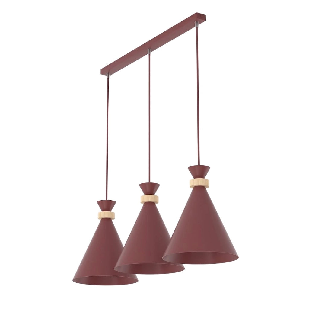 Lampada sospesa ZERO 3xE27 borgogna legno Emibig