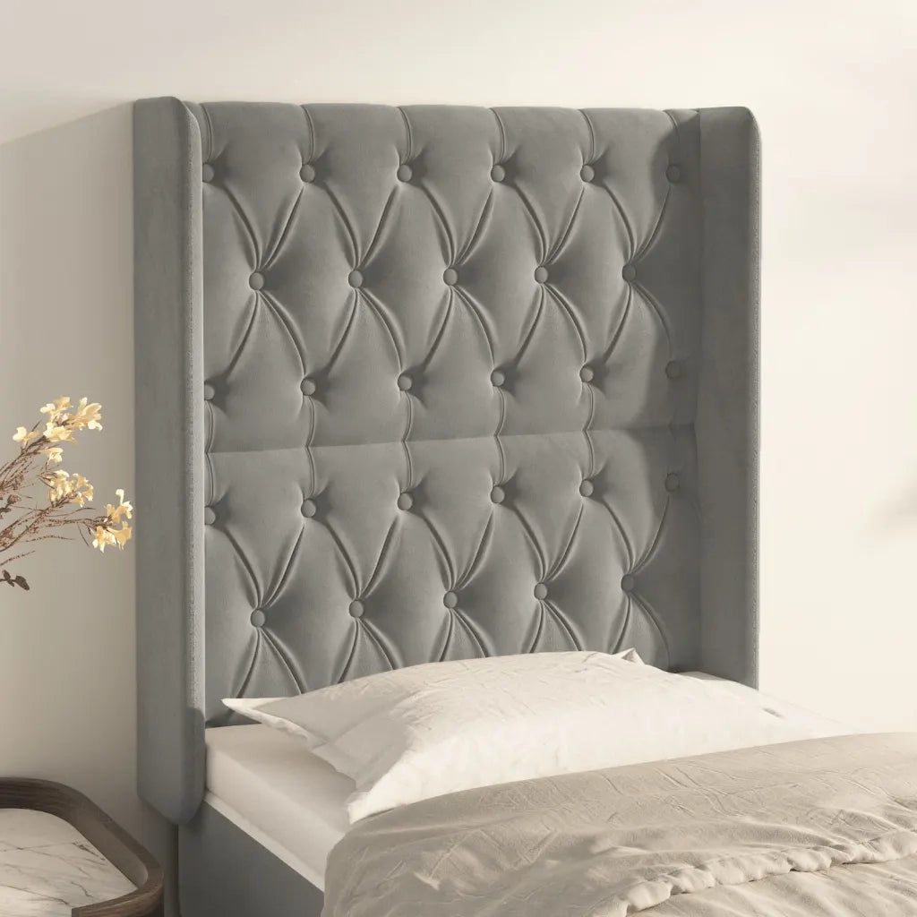Testiera | Testata ad Orecchio Grigio Chiaro 83x16x118/128 cm in Velluto