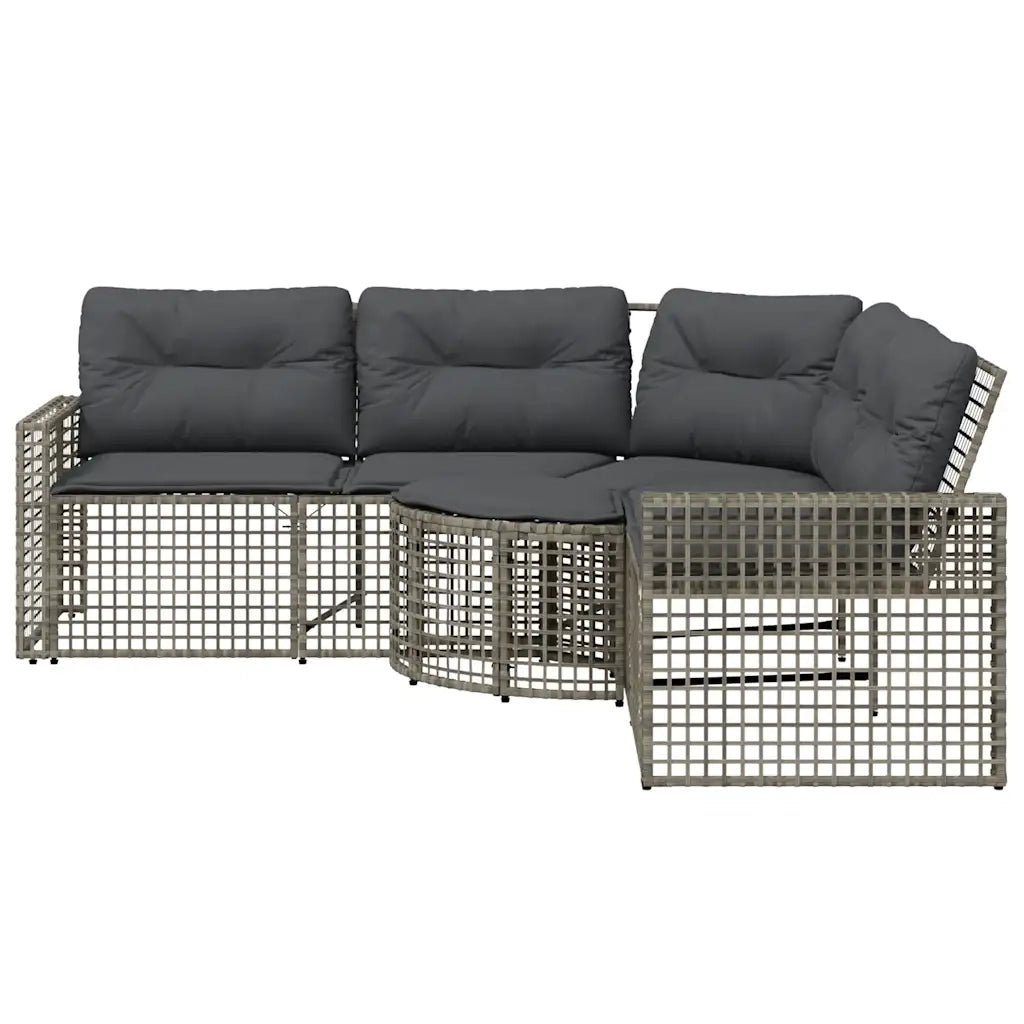 Divano da Giardino a L con Cuscini e Pouf Grigio in Polyrattan 365895