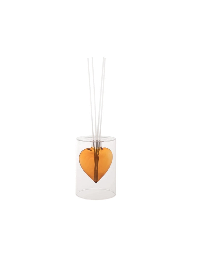 Diffusore di fragranza cuore ambra vetro c/bastoncini fiber wood
