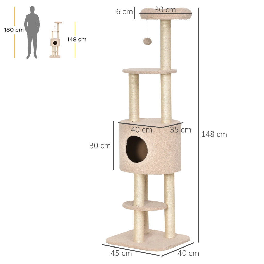 Tiragraffi per Gatti con Posti e Sisal ¨C zephmum ¨C Beige 148 cm