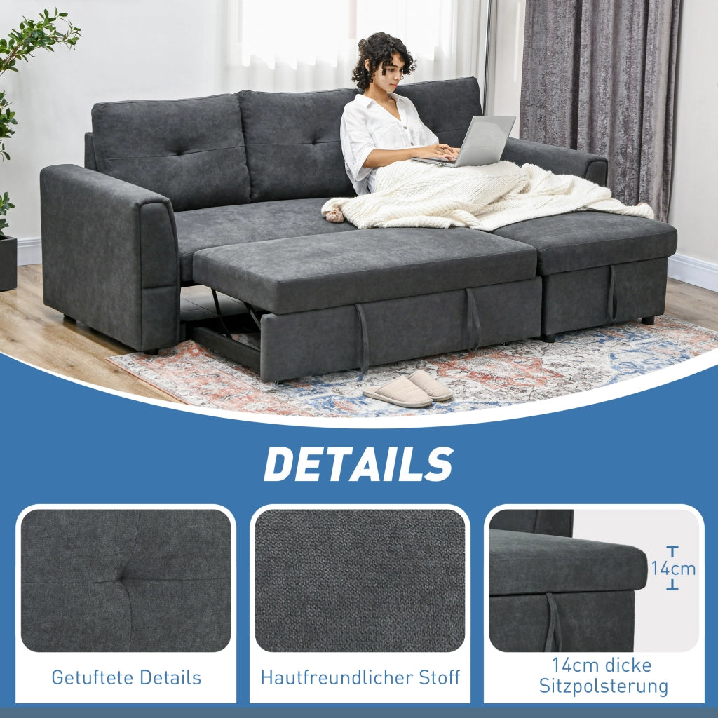 Divano letto 3 posti con chaise longue imbottito ¨C Minimal ¨C Grigio scuro