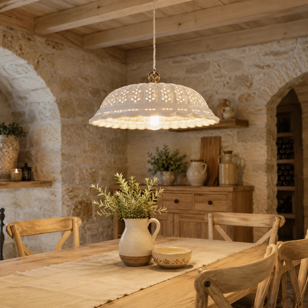POMARANCE Lampadario in Ceramica Traforata Ø41 Rustico Country