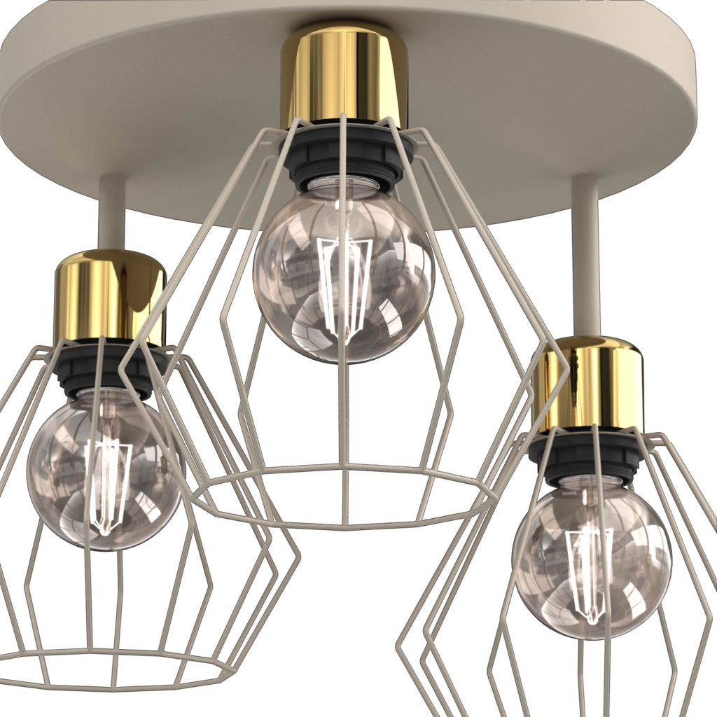 Plafoniera industriale Parkla 3 luci E27 beige oro Luminex