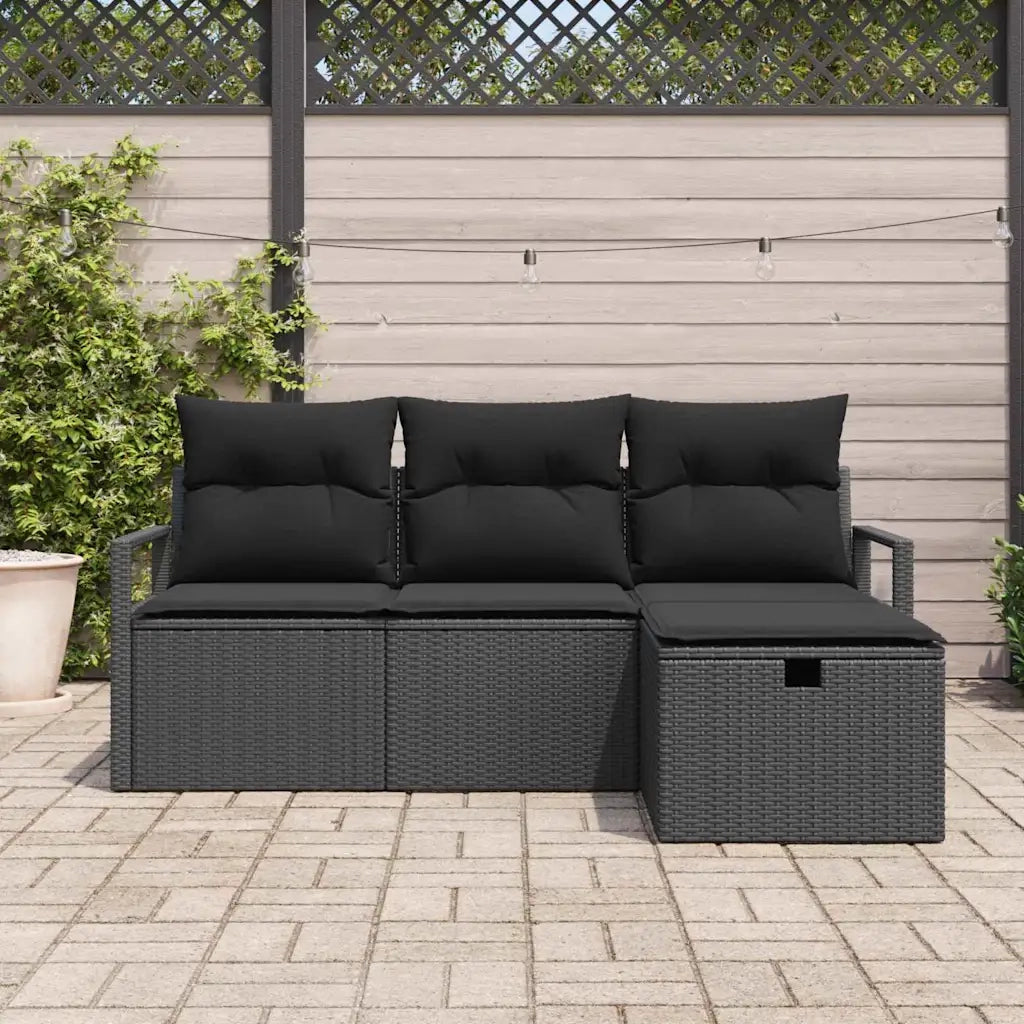 Set di divani con cuscino 4 pcs Nero polyrattan 3359152