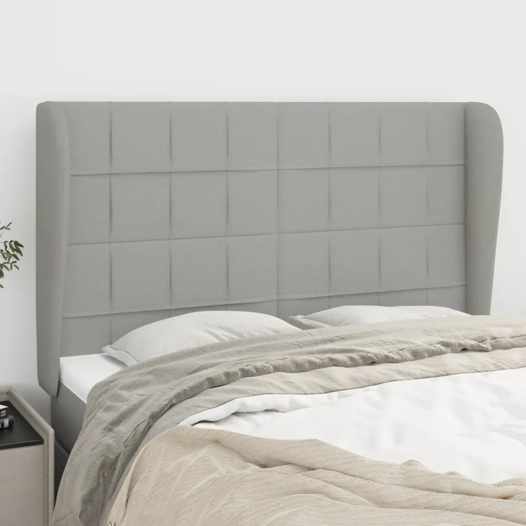 Testiera | Testata ad Orecchio Grigio Chiaro 147x23x118/128 cm in Tessuto