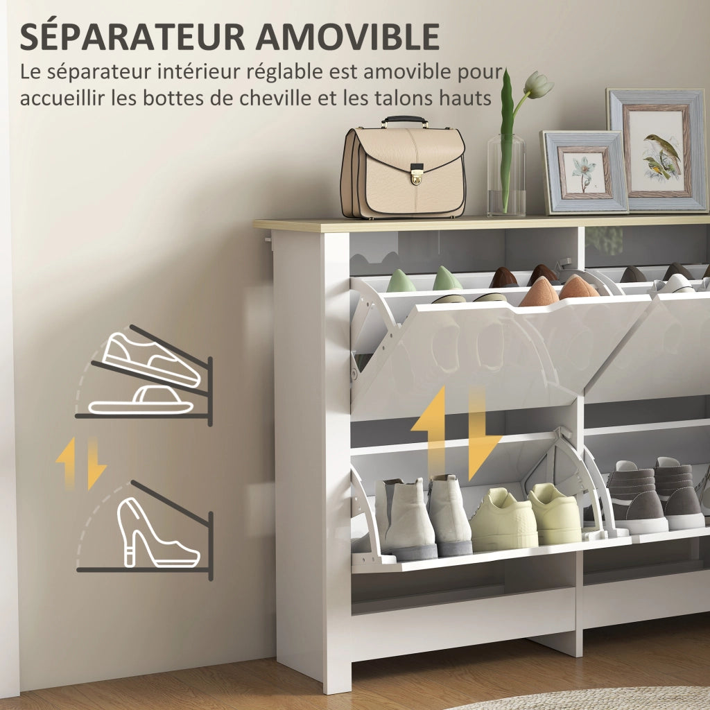 Scarpiera con cassetti e ripiani ¨C Minimal ¨C 105x26x80 cm bianco rovere