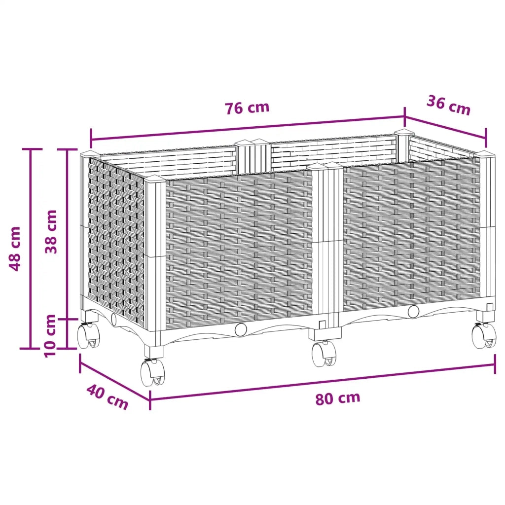 Vaso da Giardino con Ruote Marrone 80 x 40 x 44 cm PP 3422959