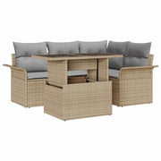 Set Divano da Giardino con cuscino 5 pcs Beige Poly Rattan