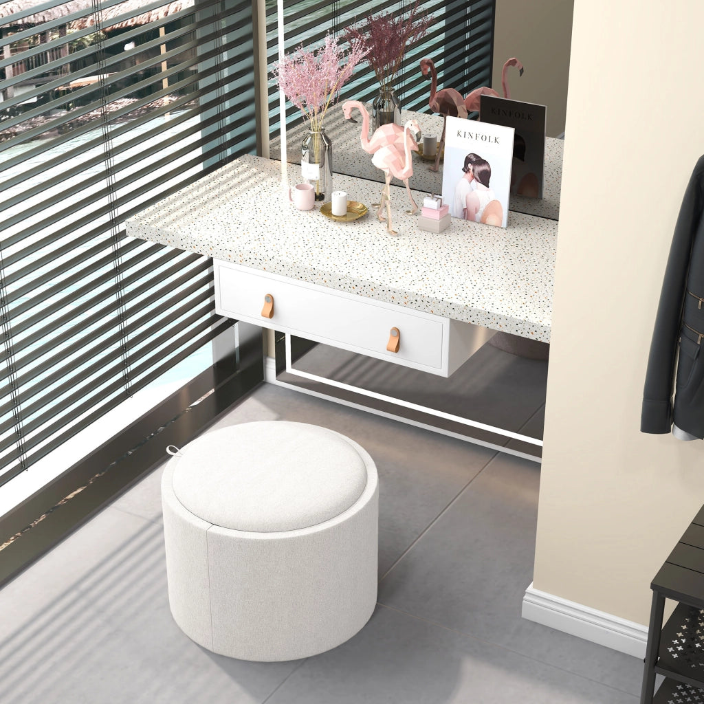 Pouf con contenitore ¨C Minimal ¨C 56x56x42 cm, crema, lino
