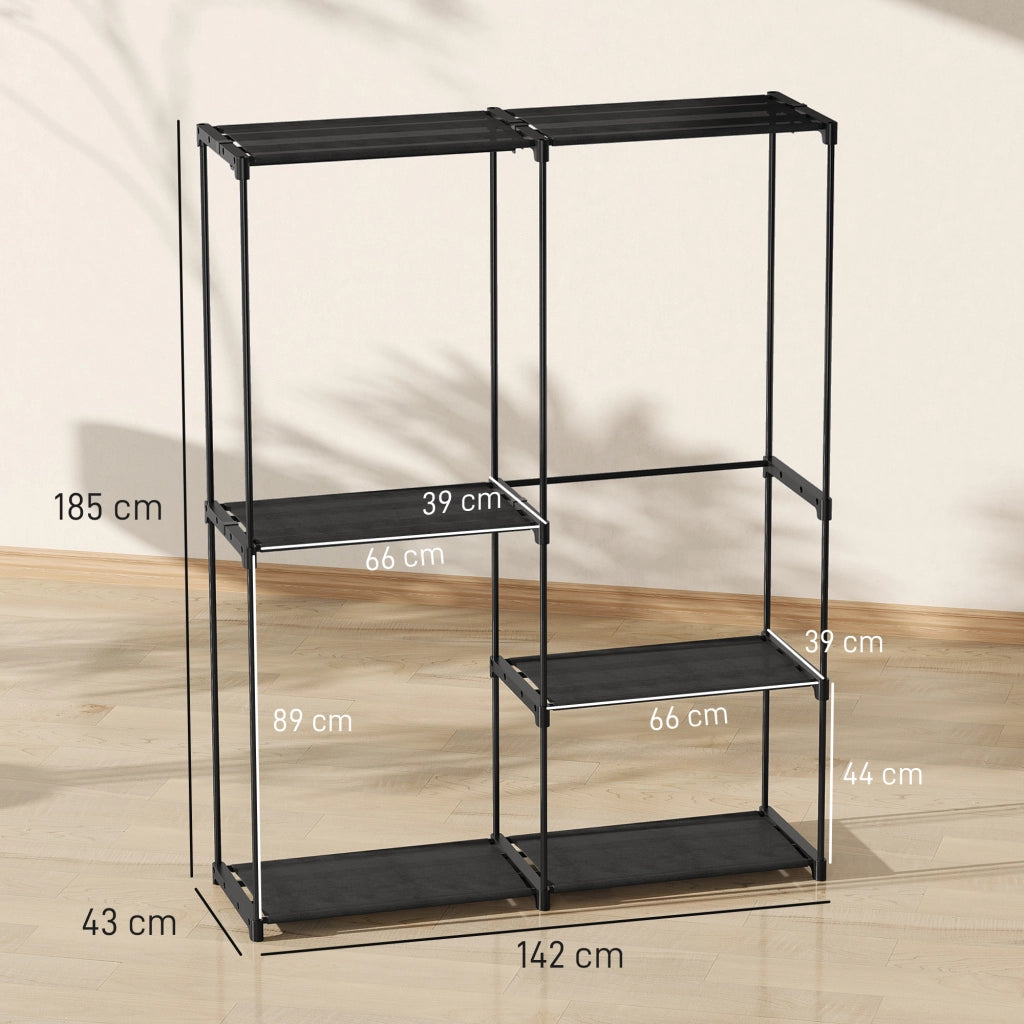 Armadio Guardaroba con Ripiani e Appendiabiti ¨C Minimal ¨C Nero 142x43x185 cm