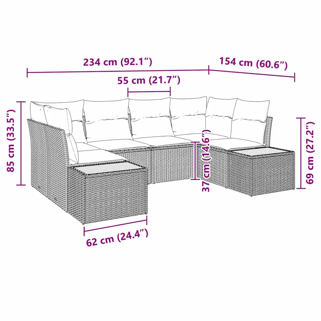 Set Divano da Giardino con cuscino 6 pcs Nero polyrattan 3348153
