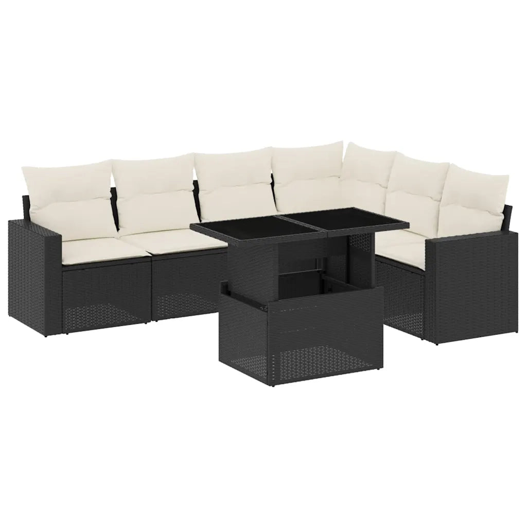 Set Divani da Giardino con Cuscini 7pz Nero Polyrattan