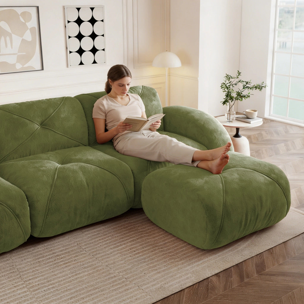 Divano Angolare Modulare 4 Posti con Poggiapiedi ¨C MINIMAL ¨C Verde