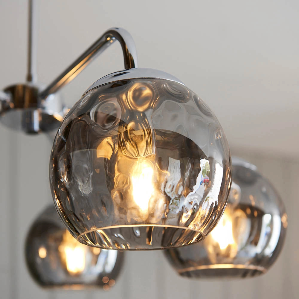 Lampadario DIMPLE Endon cromato 5 luci E14 vetro fumo