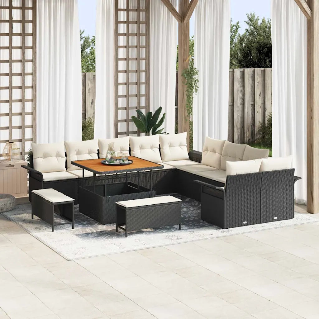 Set Divano da Giardino con cuscino 13 pcs Nero polyrattan 3362185