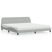 Letto con Materasso Dover Grigio Chiaro 200x200cm Velluto
