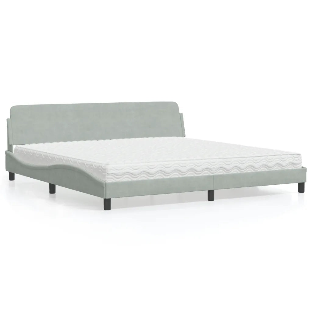 Letto con Materasso Dover Grigio Chiaro 200x200cm Velluto