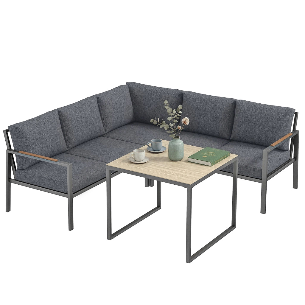 Set Giardino Esterno 3 Pezzi 5 Posti ¨C zephmum ¨C 2 Divani con Cuscini, Tavolino, 183x183x72, Grigio Scuro