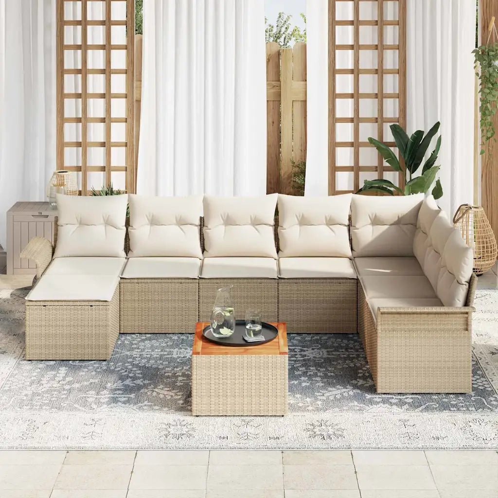 Set Divano da Giardino con cuscino 9 pcs Beige polyrattan 3347365