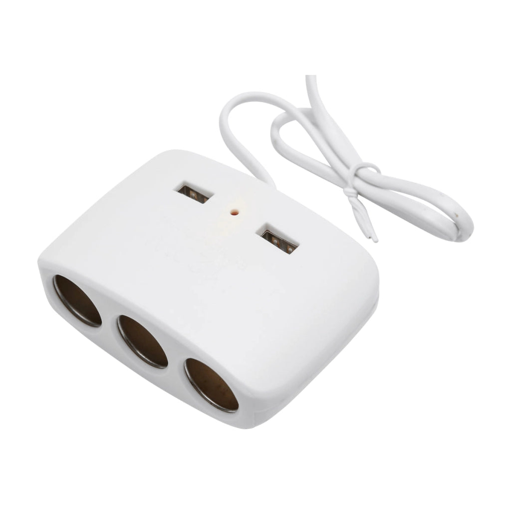 Adattatore triplo per accendisigari da auto 12/24V bianco e 2 porte USB 5V/1000mA