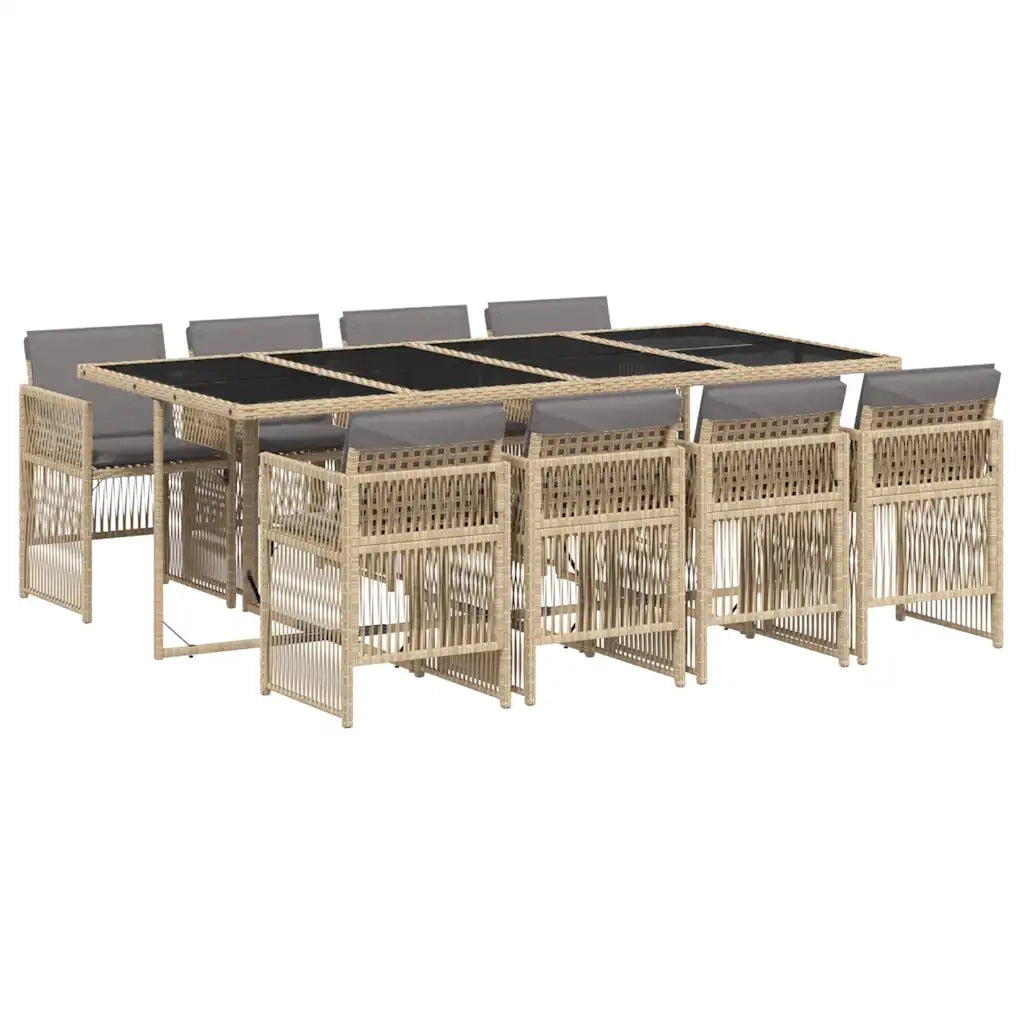 Set Pranzo da Giardino 9 pz con Cuscini Beige Misto Polyrattan