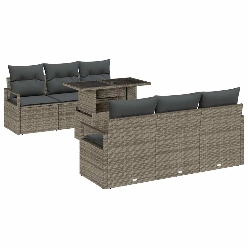 Set Divano da Giardino con cuscino 7 pcs Grigio polyrattan