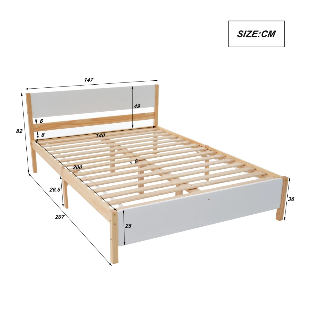 LETTO Matrimoniale 140x200 cm Bianco e Naturale in legno e MDF