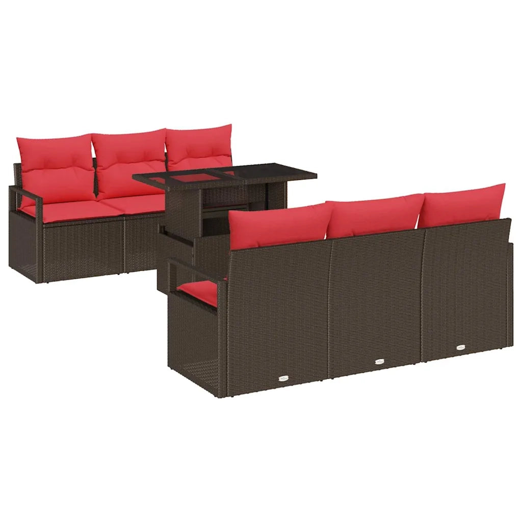 Set Divano da Giardino 7 pcs Marrone e Rosso polyrattan 3348750